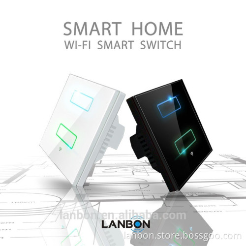 Shenzhen LanBon wifi controlled smart touch automatic transfer 2-gang lamp wall switch smart home autoamtion